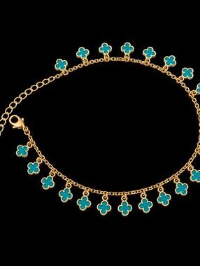22 kgp Dubai Jewelry Gold&Turquoise Clover Anklet